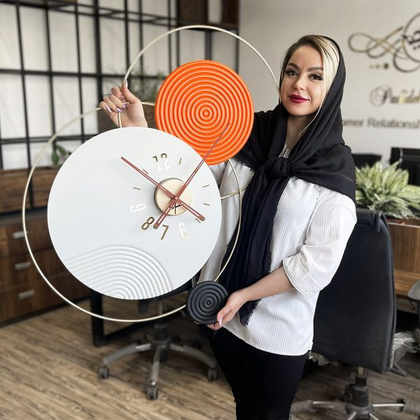 ساعت دیواری مدرن فلزی و چوبی لاکچری دو رنگ H583