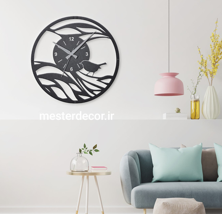 ساعت دیواری مدرن لیزری فلزی زیبا طرح پرنده H364