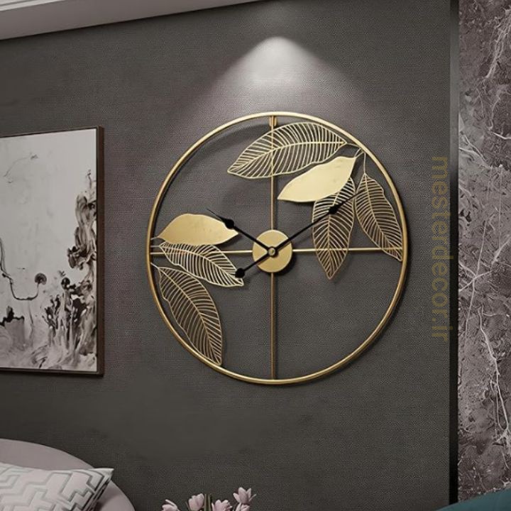 ساعت دیواری مدرن لیزری فلزی زیبا طرح برگ H385