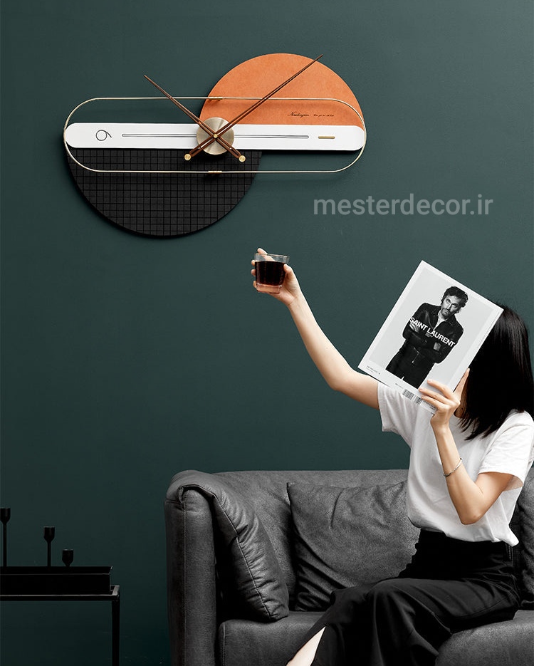 ساعت دیواری مدرن تلفیقی چوب و فلز لاکچری H550