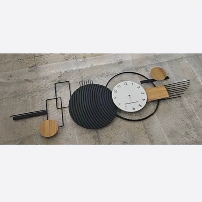 ساعت دیواری مدرن تلفیقی چوب و فلز لاکچری زیبا H574