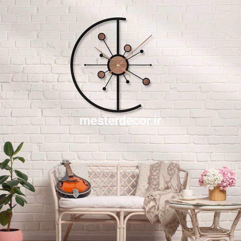 ساعت دیواری مدرن لاکچری تلفیقی چوب و فلز کد H498