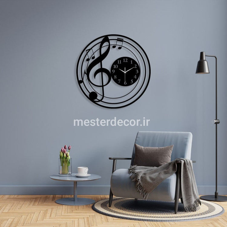 ساعت دیواری مدرن لیزری فلزی زیبا طرح موزیک H538