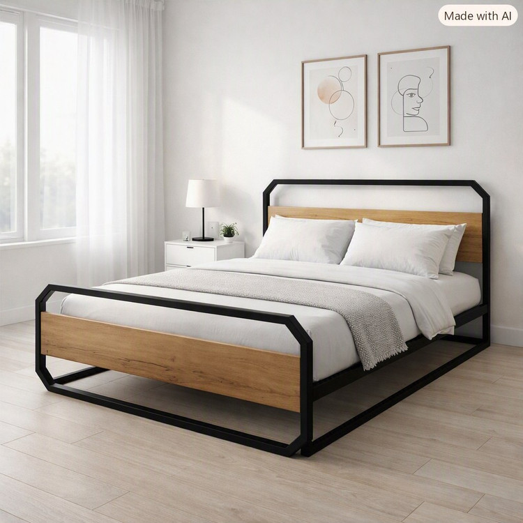 تخت خواب مدرن فلزی مدل B118 همراه با تاج MDF