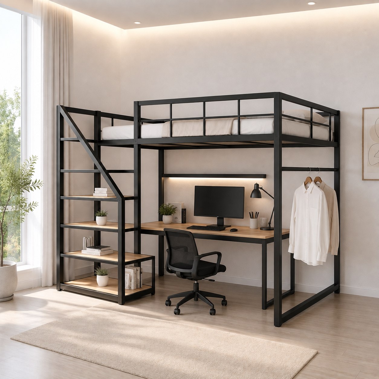 تخت خواب مدرن فلزی مدل B126 تک نفره همراه با MDF