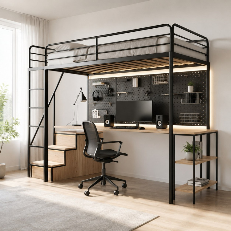 تخت خواب مدرن فلزی مدل B128 تک نفره همراه با MDF