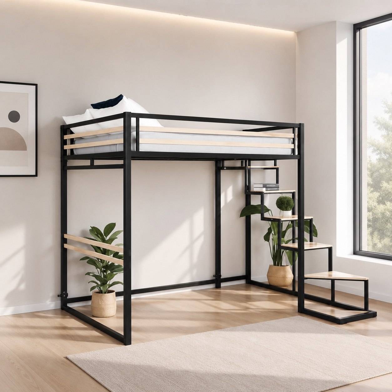 تخت خواب مدرن فلزی مدل B129 تک نفره همراه با MDF