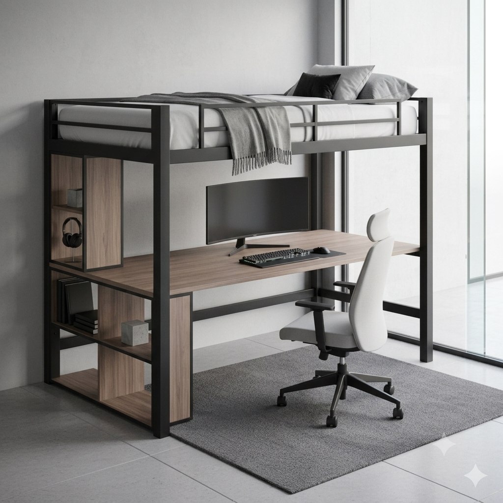 تخت خواب مدرن فلزی مدل B130 تک نفره همراه با MDF