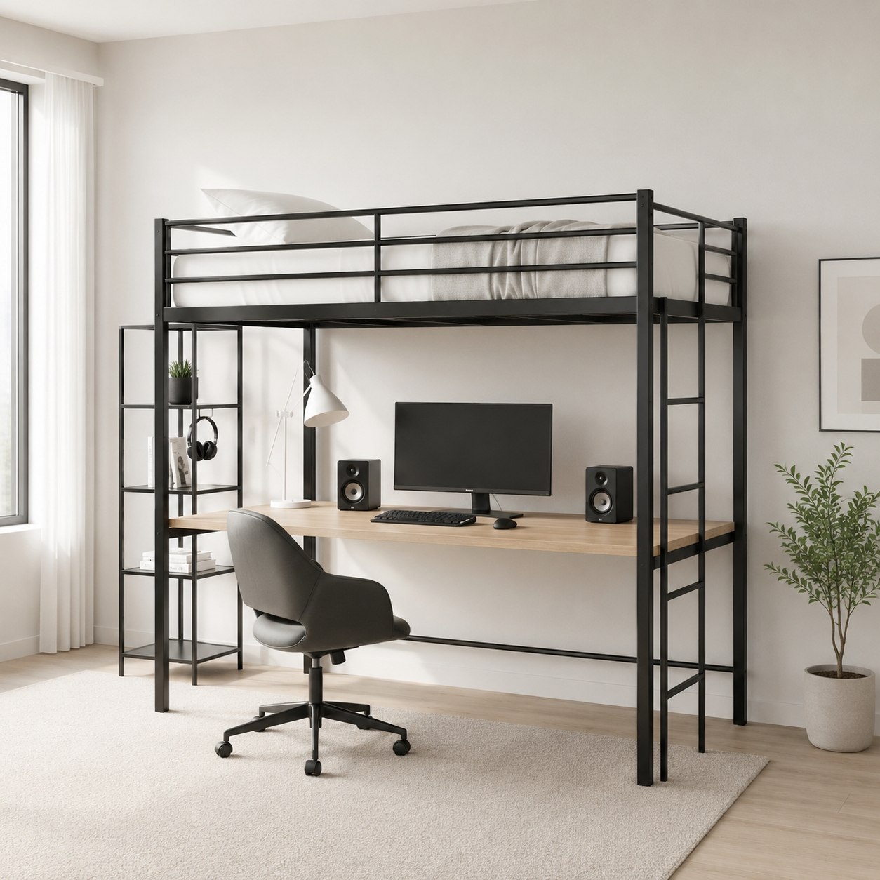 تخت خواب مدرن فلزی مدل B132 تک نفره همراه با MDF