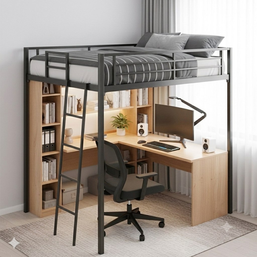 تخت خواب مدرن فلزی مدل B133 یک و نیم نفره با MDF