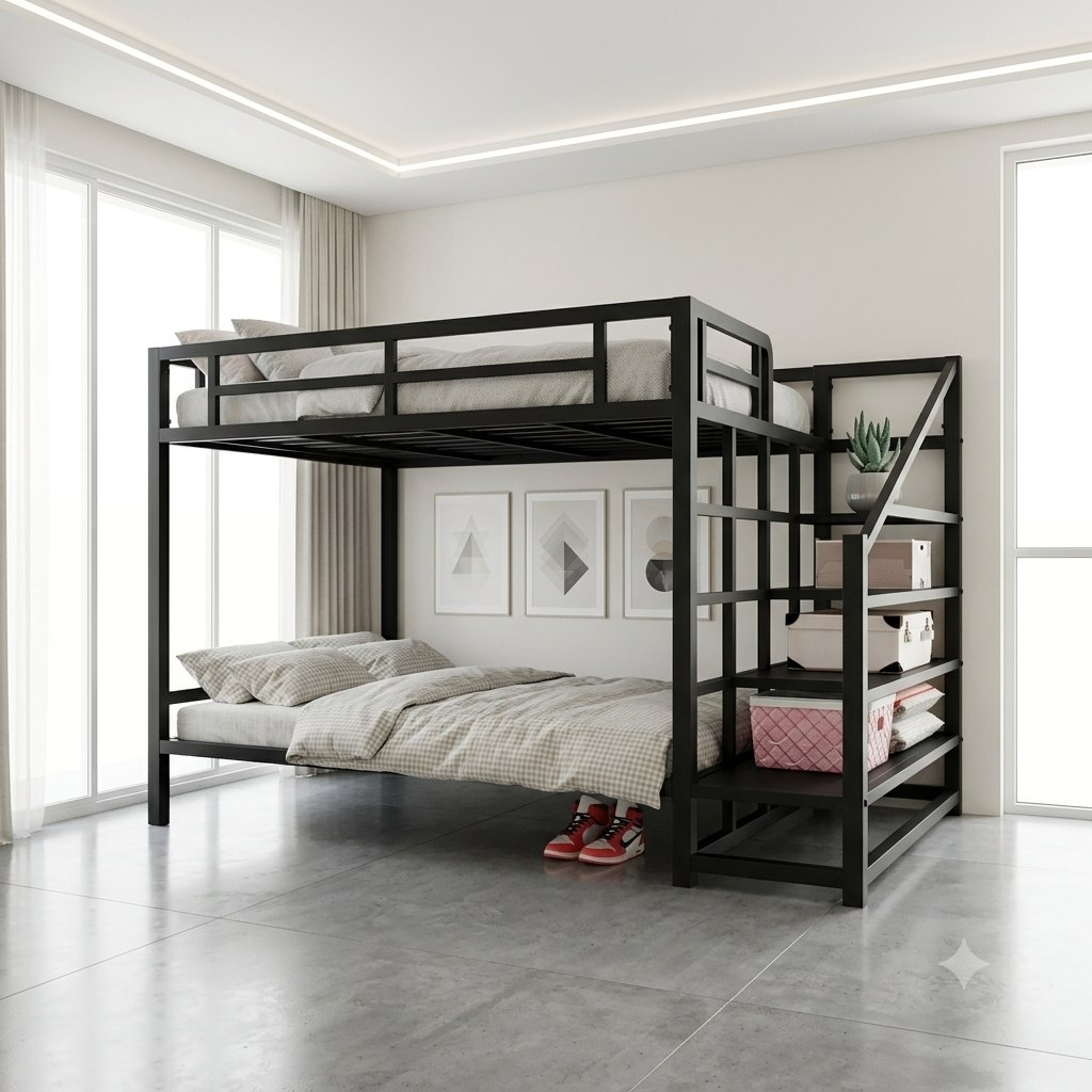 تخت خواب مدرن فلزی مدل B135 دو نفره همراه با MDF